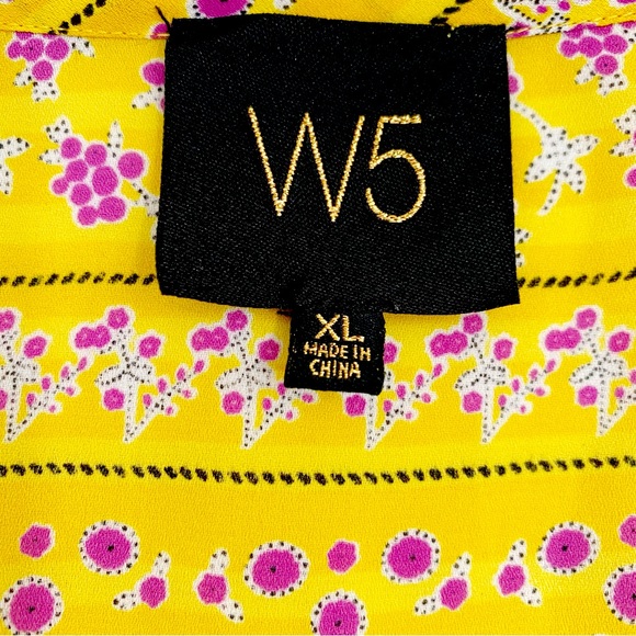 W5 Yellow Black White & Purple Floral Print Wrap Front Blouse, Size XL - Picture 8 of 8